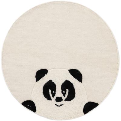 Kinderteppich CARPETFINE "Panda", weiß (creme), H:0,6mm Ø:100cm, Obermaterial: 100% Wolle, Teppiche, Kinderteppich