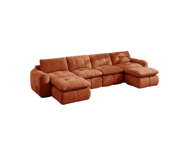 Komhtom 4-Sitzer-Sofa mit 2 Hockern, minimalistisch, Chenille-Orange, Mode, 160x68x334 cm, Wohnzimmer, Sofas & Couches, Sofas