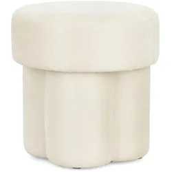 Hocker Glenda aus Stoff, modern gepolstert, creme-weiß, rundes Design für Dein Zuhause