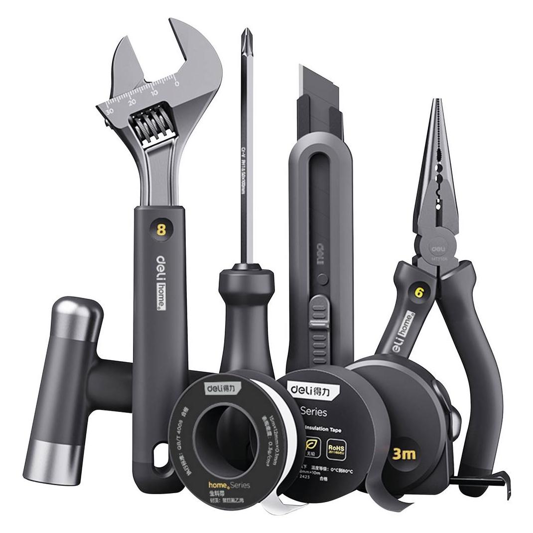 Deli Haushalts-Werkzeug-Set 8-teilig grau (8 Teile) (D895485)