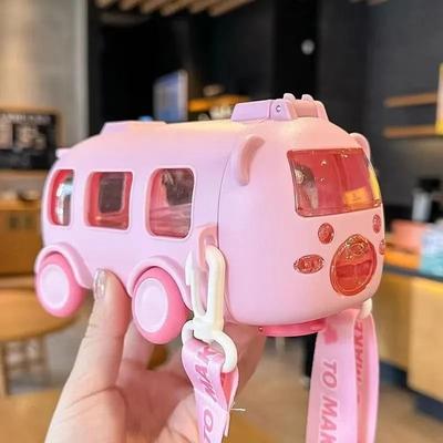 Uplift Picks Cartoon Bus Kids Straw Water Bottle Large Capacity Portable Drink Cup pink 500 Ml
