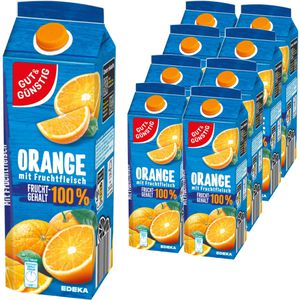 Gut&Günstig Saft Orange, Direktsaft ohne Zuckerzusatz, 100% Direktsaft, Tetrapack, je 1 Liter, 8 Stück