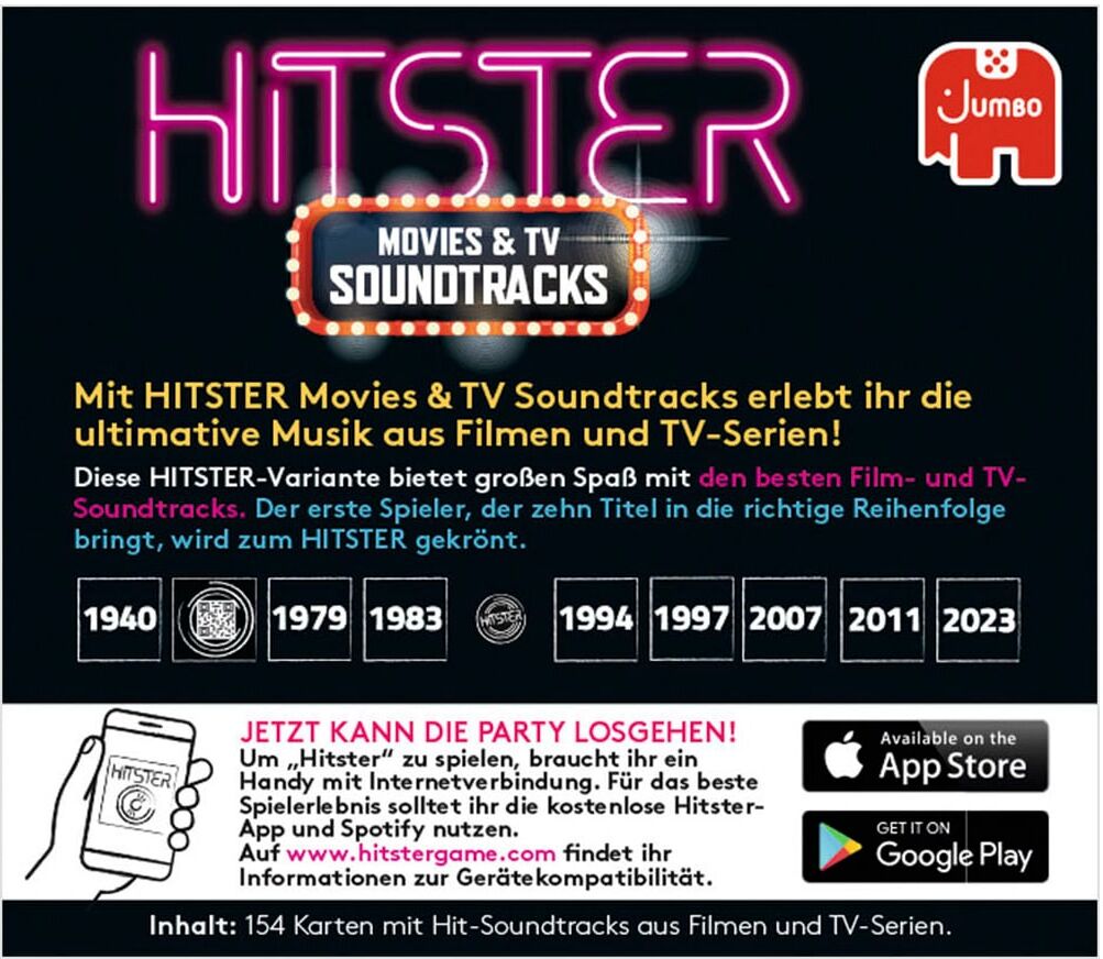 Spiel JUMBO "Hitster Movies&TV Soundtracks", bunt, Spiele, Kinder, Spiel