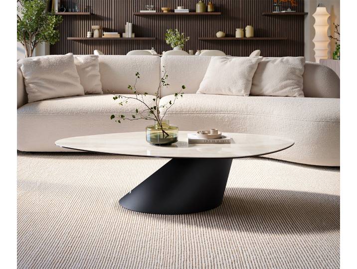 Couchtisch Edge Organisch 140x76 cm Keramik Onyx Champagne Conis Metall Schwarz, Couchtische