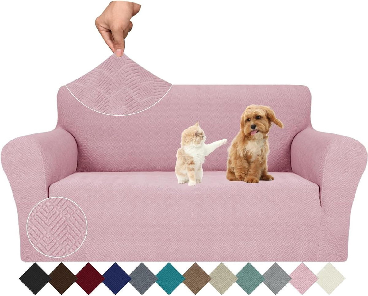 Elastische Stretch Sofahoes voor 2 Zits Bank - Roze