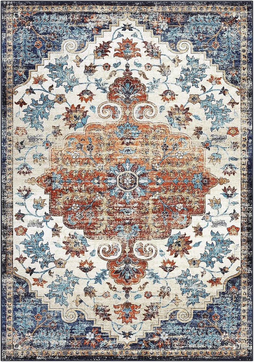 Triumpunpre Vloerkleed met Perzische print, Oranje, Rechthoekig, Polyester