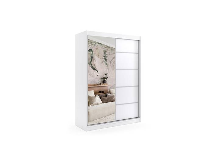 KLEIDERSCHRANK mit Spiegel-Schiebetüren und Aluminium-Leisten - MAKI - 120 cm Weiß