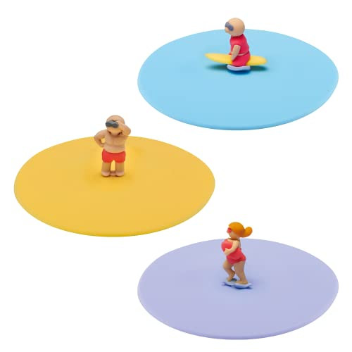 Lurch Mein Deckel Strandwache 210305 Set van 3 Kleurrijke Glazen Afdekkingen van Platina-siliconen, Ø 10,5 cm, Medium
