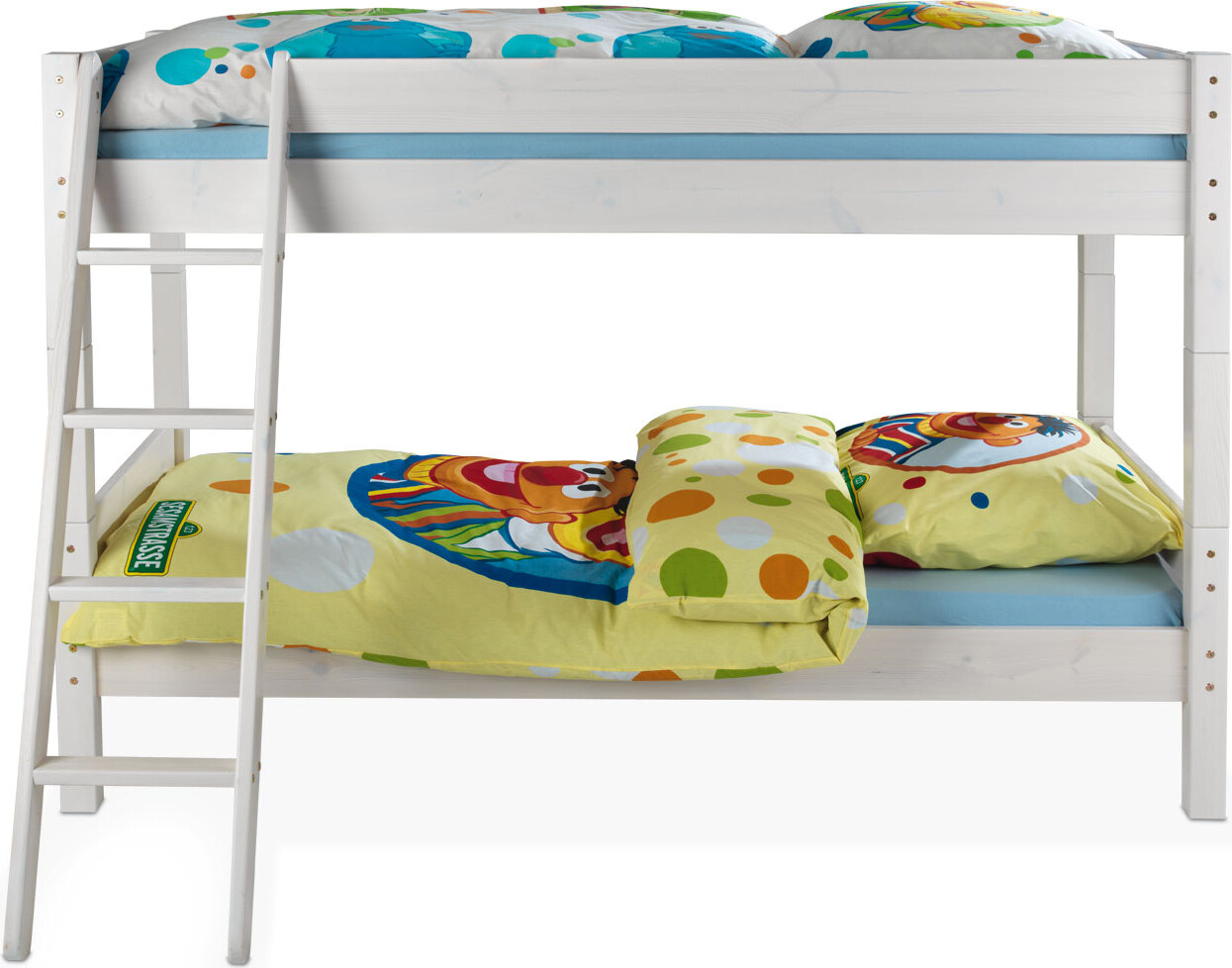 Etagenbett - Weiß - Kiefernholz massiv - 90 x 200 cm - mit Leiter