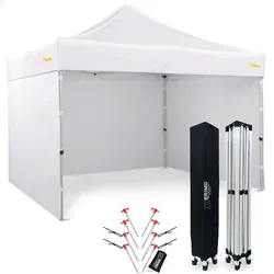 BRIMO Faltpavillons Easy up zelt 3x3 m - mit 3 Wänden - Weiß