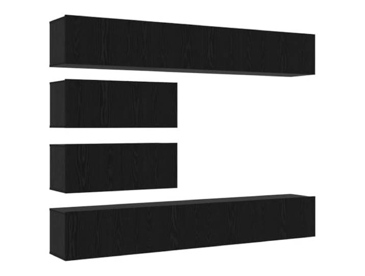 Roanoer Wand TV-Board Set Hängeboard Schwarz Eichen-Optik Platzsparendes Hängeschrank Set für Wohnzimmer und Schlafzimmer mit viel Stauraum hinter Klapptüren.