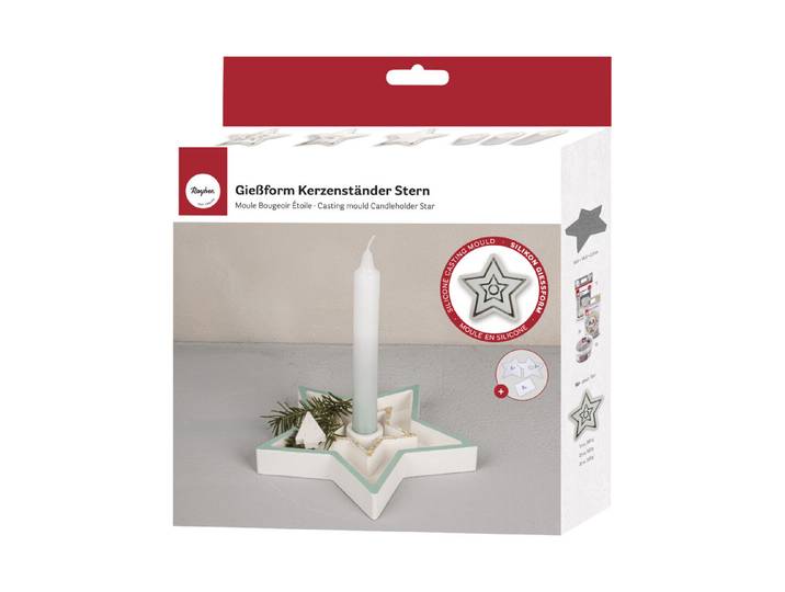 Silikon Giessform Kerzenständer Stern, 18,5x18,5x2,5cm, inkl. 3x5 Schablonen