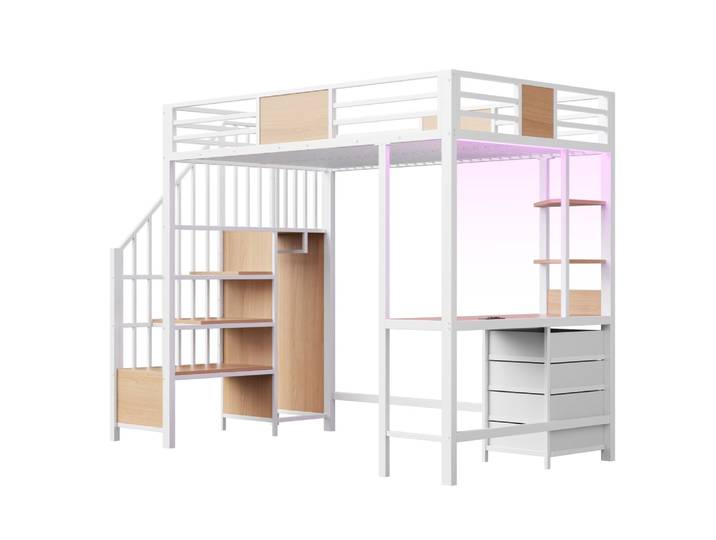 Lit mezzanine en métal blanc 90x200 cm