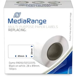 MediaRange Universal-Papieretiketten, für/ersetzt Dymo 99010/S0722370, permanent haftend, 28x89mm, 130 Stück, schwarz auf weiß