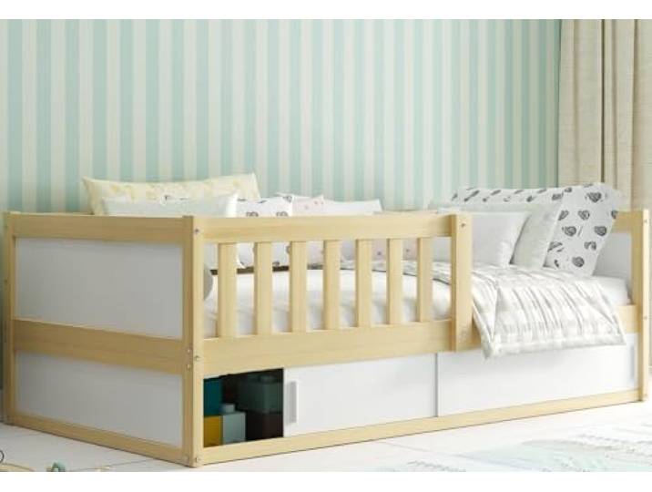 Interbeds Kinderbett Bodenbett Holzbett Einzelbett Montessori mit Rausfallschutz mit Lattenrost 160x80cm