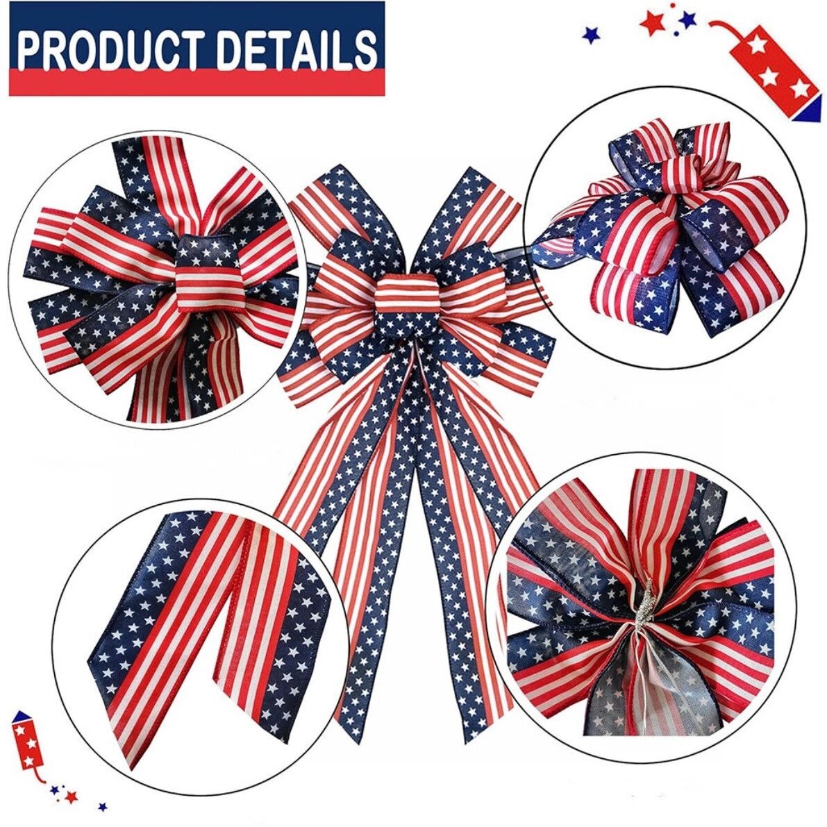 INF Handgefertigte patriotische Bandschleife 29x53cm Polyester, mehrfarbig – Kranz- und Türdekoration für Unabhängigkeitstag,