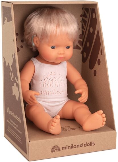 Miniland Muñeca bebé caucásica con implante coclear .