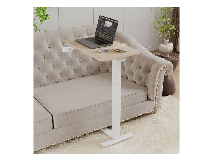 GarveeMore Beistelltisch höhenverstellbarer, pneumatisch, versteckte Rollen, 30 kg Traglast, für Büro, Wohnzimmer, Krankenhaus, 68x40x65-103 cm, natur/braun