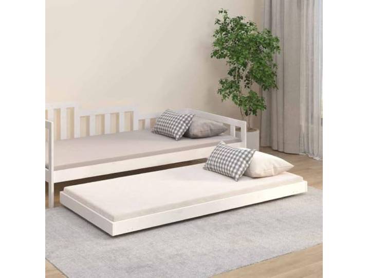 RJPLMFV Bettgestell, 90 x 190 cm, massives Kiefernholz, Weiß Mit Rollen, Lattenrost, stabiles Design, ohne Matratze