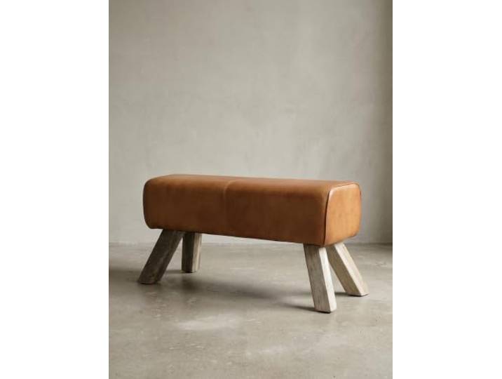 KADIMA DESIGN Sportlicher Sitzhocker, Braun, Leder, Mango-Holz, 90x30x43 cm - Modern & Stabil