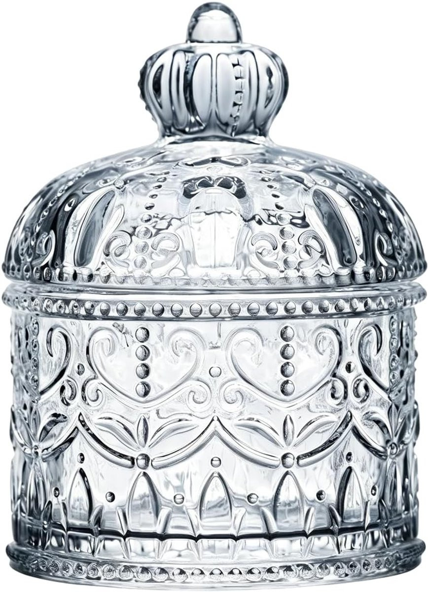 Elegante glazen snoepdoos met deksel in vintage stijl voor decoratie en sieradenopslag, 200 ml