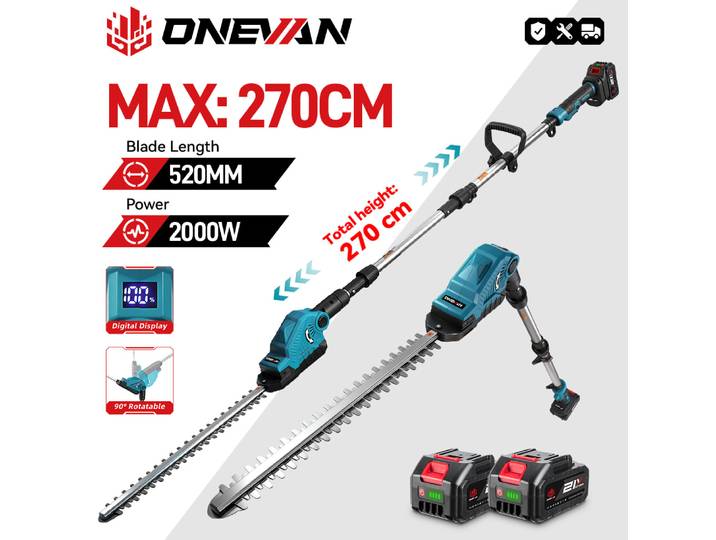 Taille-haie électrique ONEVAN sans fil, télescopique, avec LED, pour batterie Makita 18V