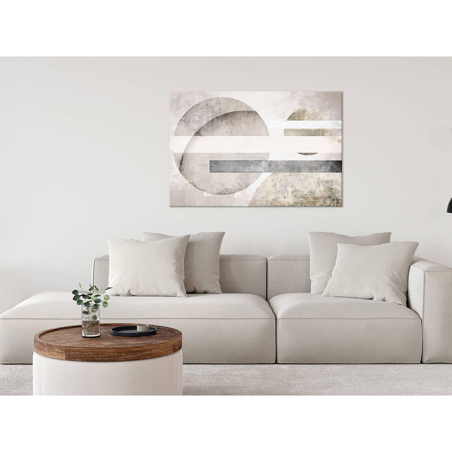 home24 Planets abstracte wanddecoratie, grijs linnen, 90 x 60 cm