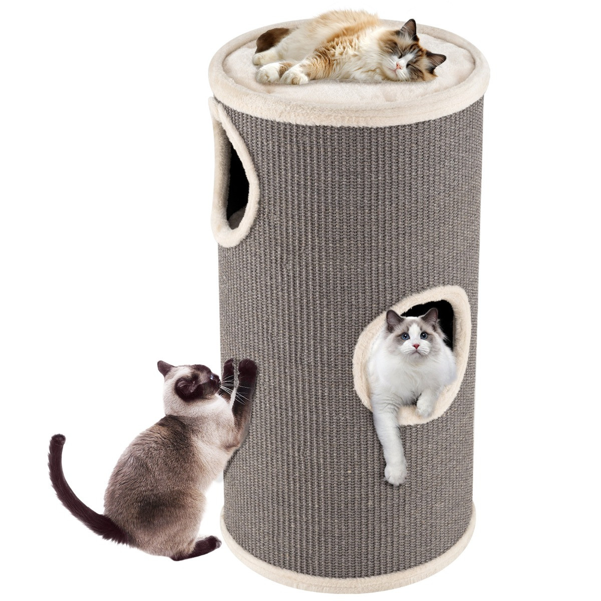 Costway Kattenhuis met 4 Verdiepingen en Sisal Krabmat, Grijs