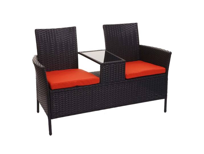 POLY-RATTAN SITZBANK MIT TISCH Schwarz, Orange