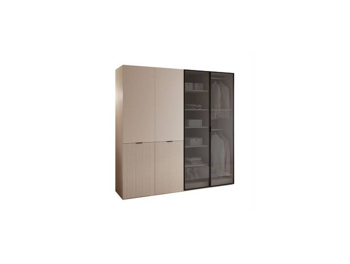 KLEIDERSCHRANK SANDBOX 200 202/49/200 cm Beige Sand / Beige Sand + Schwarzes Glas ohne LED ohne Zusatzböden