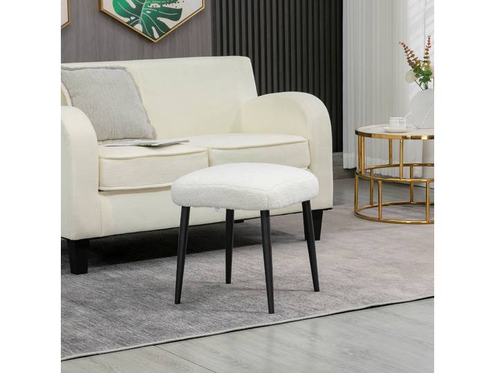 Aosom Tabouret, Tabouret en imitation cachemire, Repose-pieds, Crème-Blanc