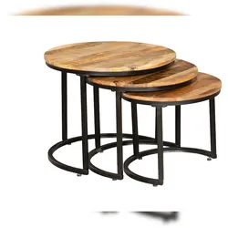 DELUKE Beistelltisch HEINZ 3er Set Mangoholz Braun 50x60x60cm Couchtisch Sofatisch Abstelltisch