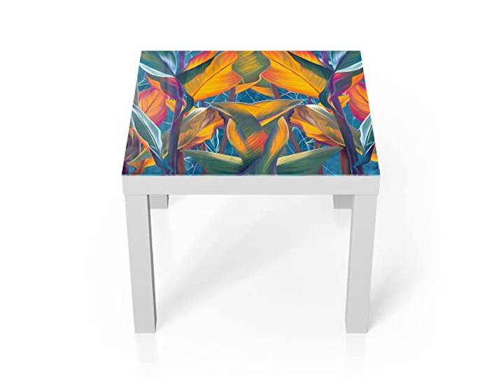 DEQORI Glastisch weiß klein 55x55 cm Motiv Exotisches Blättermeer ausgefallener Beistelltisch aus Glas Hochglanz Couchtisch fürs Wohnzimmer moderner Couch Tisch mit Design