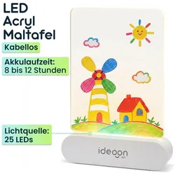 Ideoon DIY Kreative LED Acryl Maltafel für Kinder: Kabellose DIY Lampe mit Akku & 7 Buntstifte