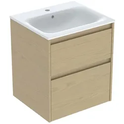 Geberit Renova Plan Möbel-Waschtisch-Set 504038PS8 Breite 55cm, Korpus/Front Eiche natur / Melamin Holzstruktur, Waschtisch weiß / KeraTect