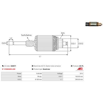 AS-PL Anker, Starter SA0077 1000mm für DAF Fiat Mercedes