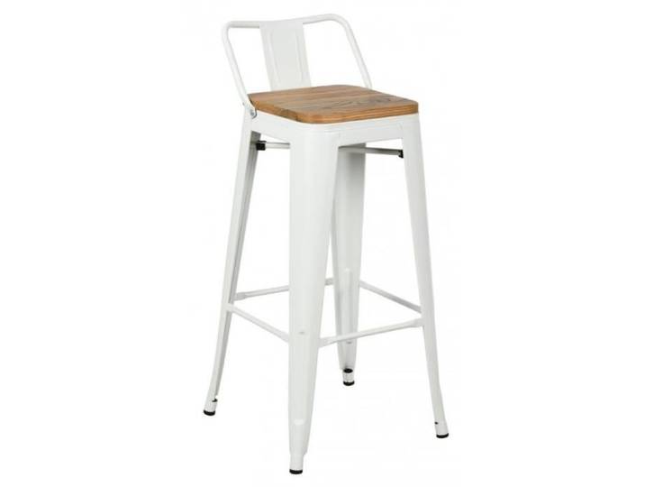 Tabouret de bar industriel - Métal blanc - Bois - Adulte