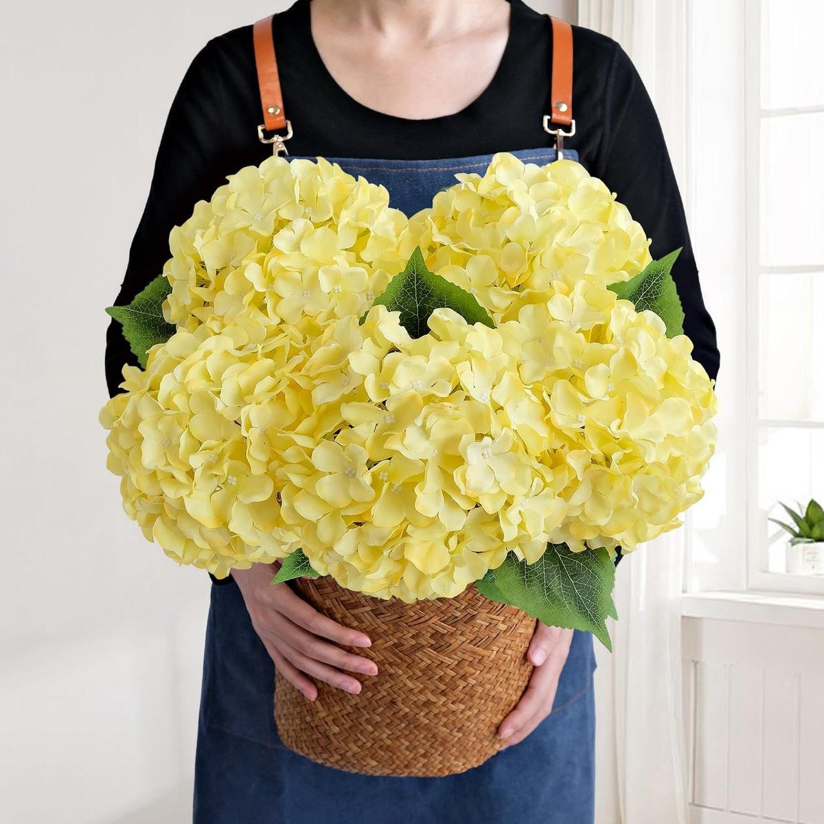 Set van 5 Gele Kunstmatige Nep Hortensia's van Zijde - 50 cm - Bruiloft Decoratie