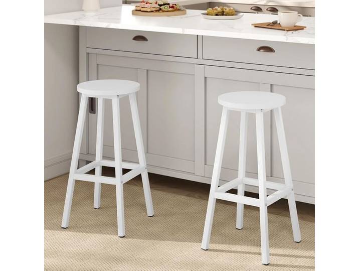 Klihome Tabouret de Bar - Lot de 2 - Tabouret Rond - Style Industriel - Blanc W0ATT0683-2