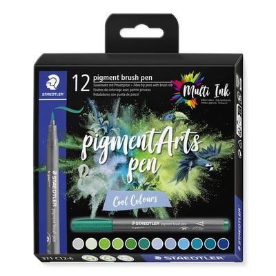 STAEDTLER Fasermaler mit Pinselspitze pigment brush 371 Cool Colours, 12er Set