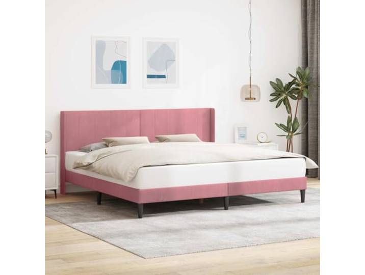 RJPLMFV Bettgestell, Velours, Rosa, 200 x 200 cm Robustes Sperrholz, feste Latten, gedrehte Füße, pflegeleicht