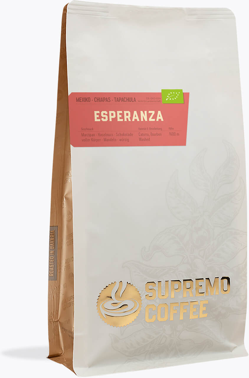 Supremo Esperanza Bio 250 g   Mexico   Ganze Bohne   Biologische Arabica Kaffee, kräftig mit Noten von Marzipan, Haselnuss und Schokolade