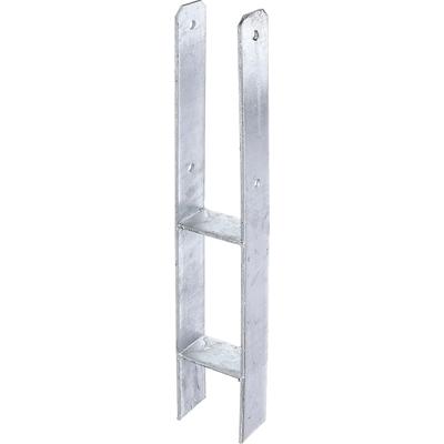 H-Pfostenanker ALBERTS, grau (feuerverzinkt), B:9,1cm T:6cm, Stahl, Bodenanker, feuerverzinkt, lichte Breite 91 mm, Gesamthöhe 600 mm