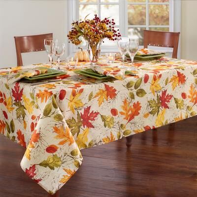 Threadmade Autumn Leaves Fall Printed Tablecloth
