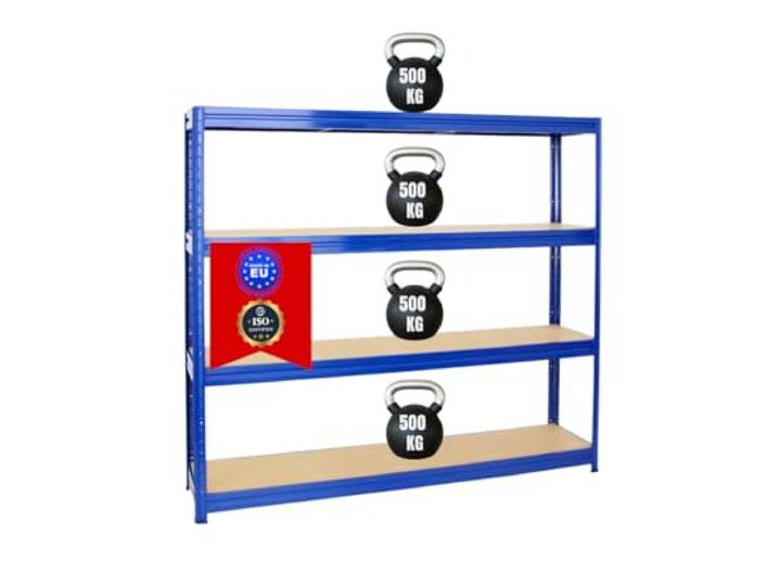 PROREGAL Schwerlastregal Dino Extra Breit 180x200x45 cm Fachlast 500kg Blau, Garagenregal, Lagerregal, Steckregal, Weitspannregal