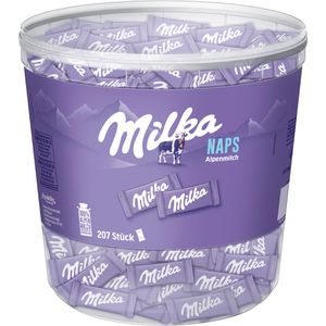 Milka Minischokolade Naps Alpenmilch, Mini-Tafeln, 1kg, 207 Stück