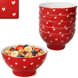 6er Set Love Müslischalen Porzellan rot weiße Herzen 300ml Bowl Dessert Salat