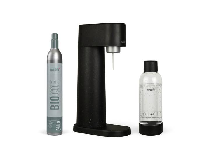 mysoda Wassersprudler Woody Black, Schwarz, Kunststoff, Naturmaterialien, 13x41x24.5 cm, Geschirr, Wasseraufbereitung, Wassersprudler