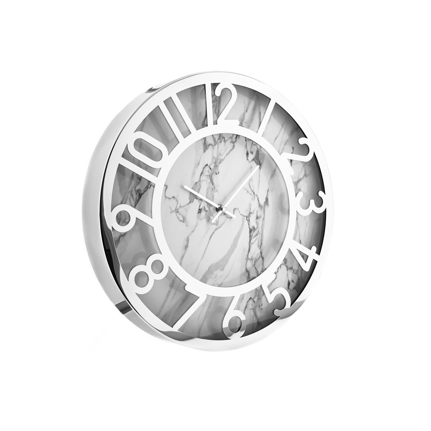 Almina elegante wandklok met marmerlook in wit/zilver, diameter: 40 cm