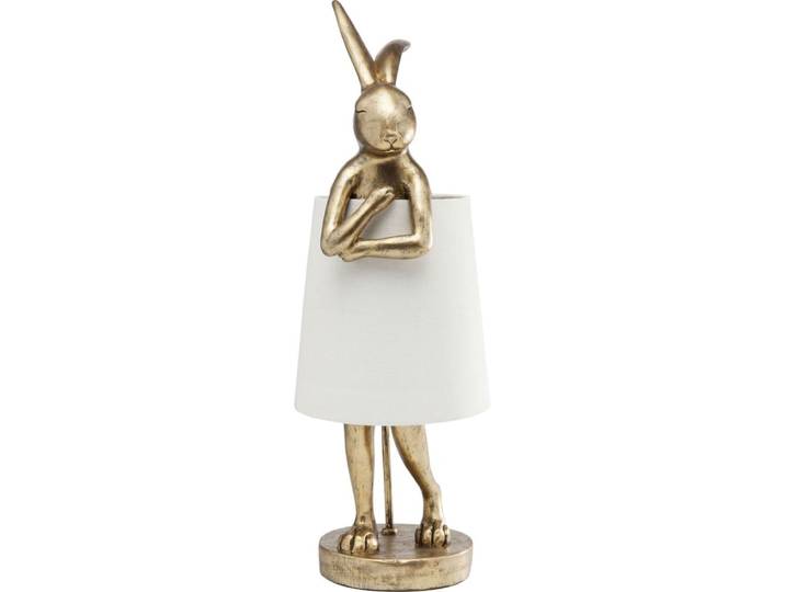 Lampe lapin en polyrésine dorée et lin beige h68